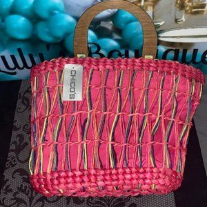 New! Chico's Pretty In Pink Straw Beach Travel Bag